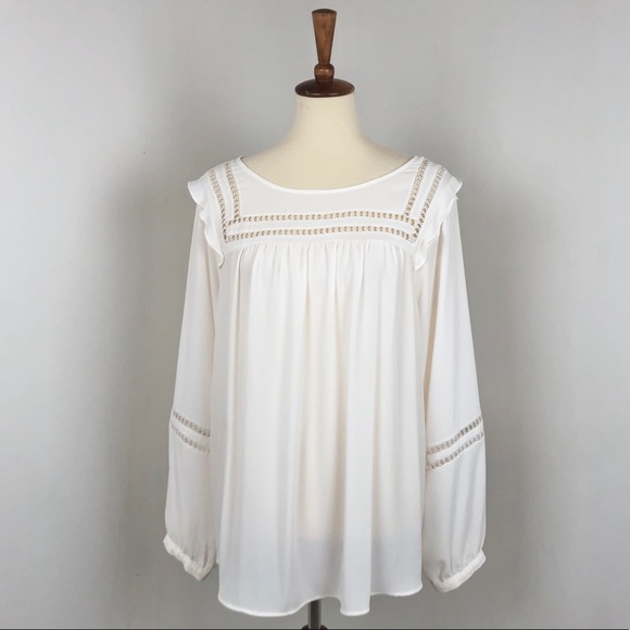 LOFT Tops - LOFT | Chiffon Ruffle Popover Peasant Blouse